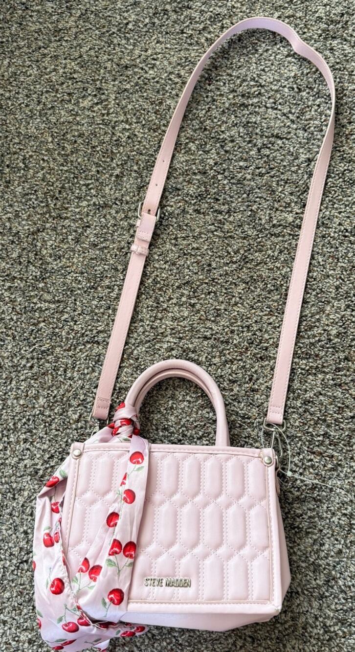 Steve Madden Cross Body Pink Purse with Cherry Scarf New Without Tags